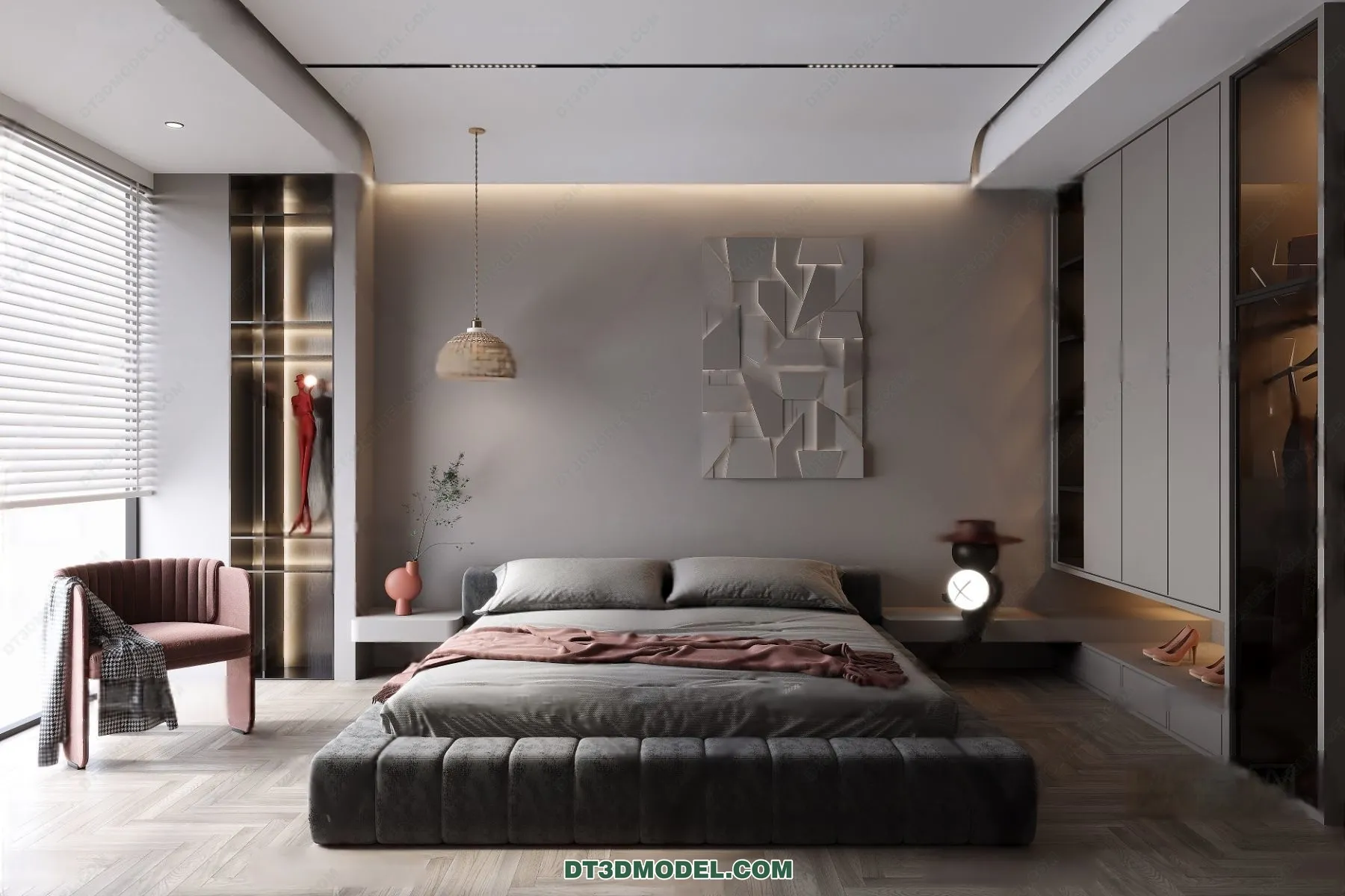 3D Scene of Gray Style Bedroom - 3D Model - 105