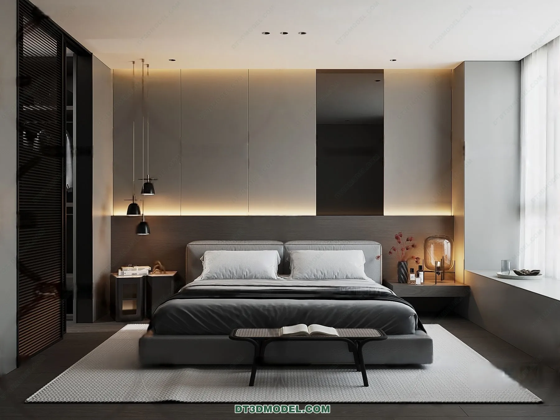 3D Scene of Gray Style Bedroom - 3D Model - 106