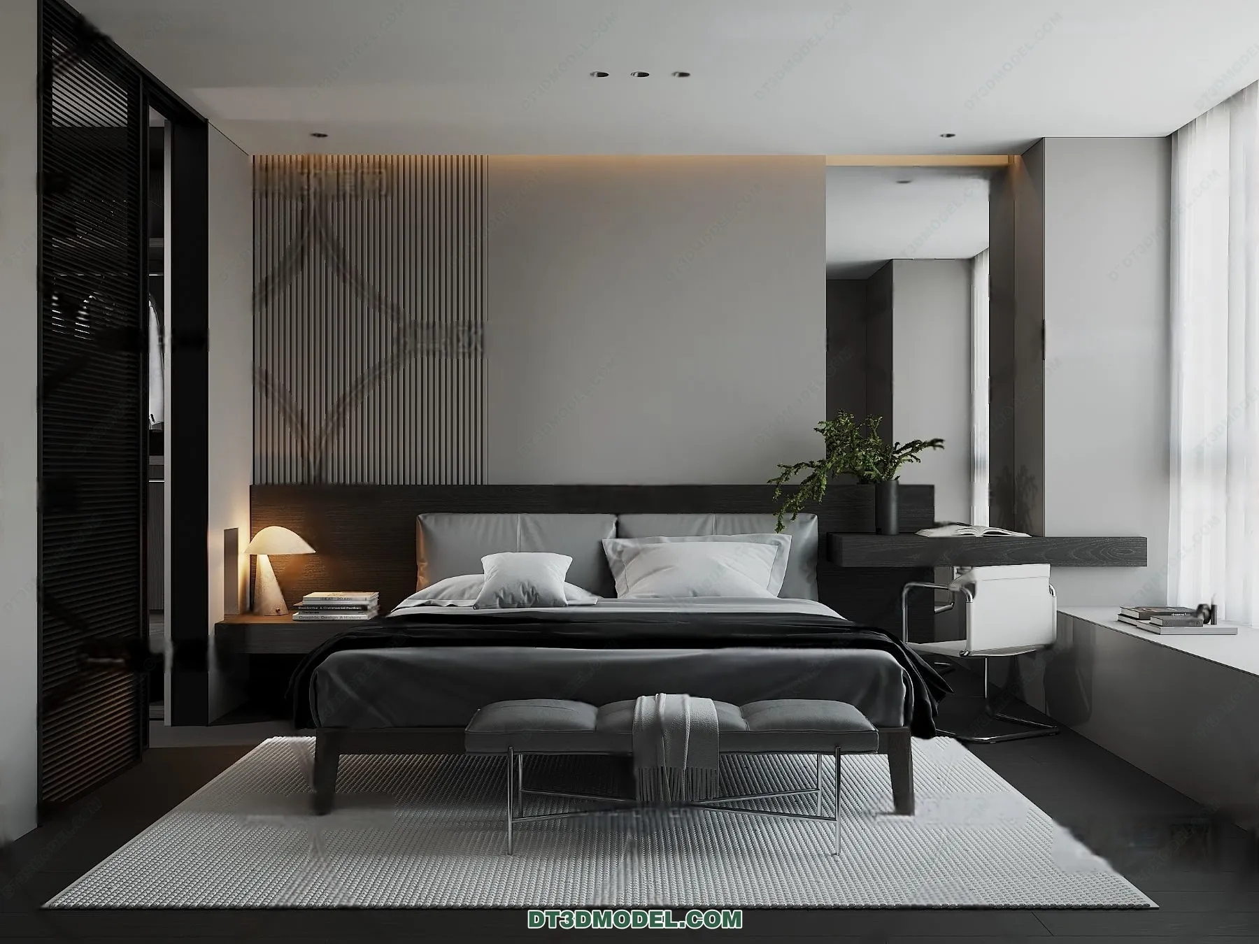3D Scene of Gray Style Bedroom - 3D Model - 107