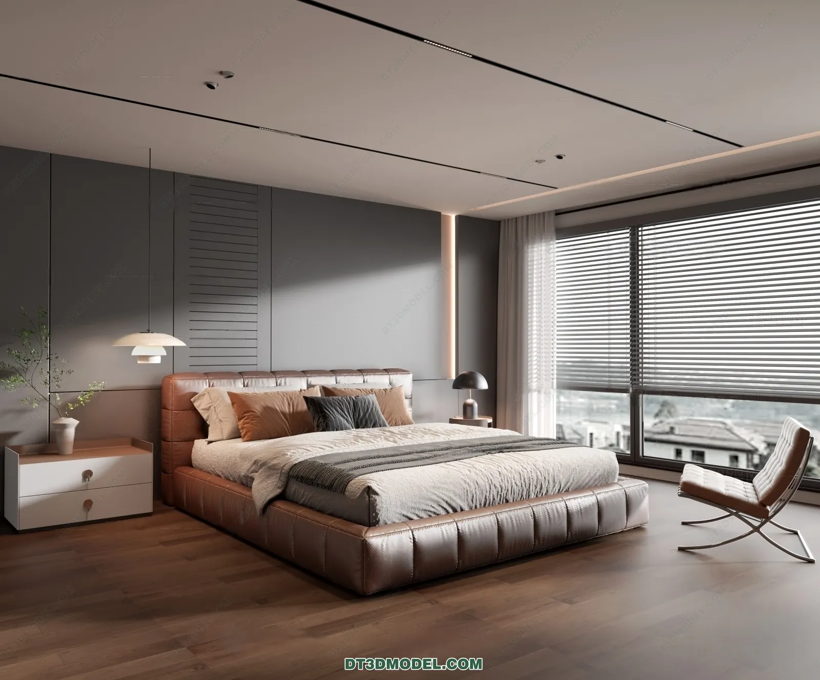 3D Scene of Gray Style Bedroom - 3D Model - 108