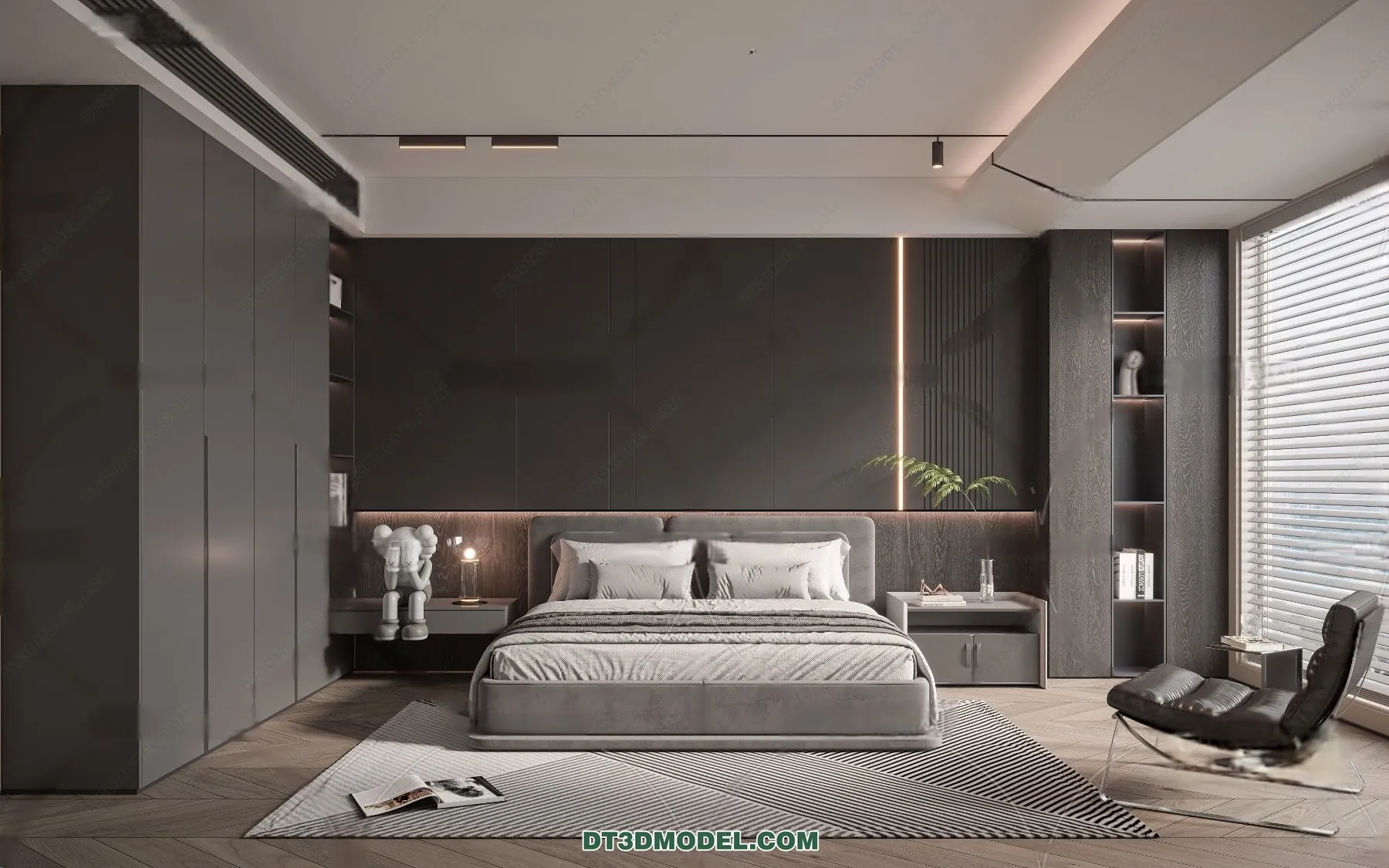 3D Scene of Gray Style Bedroom - 3D Model - 109