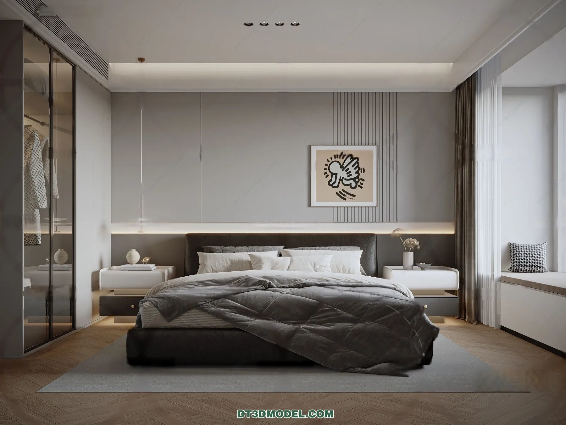 3D Scene of Gray Style Bedroom - 3D Model - 113