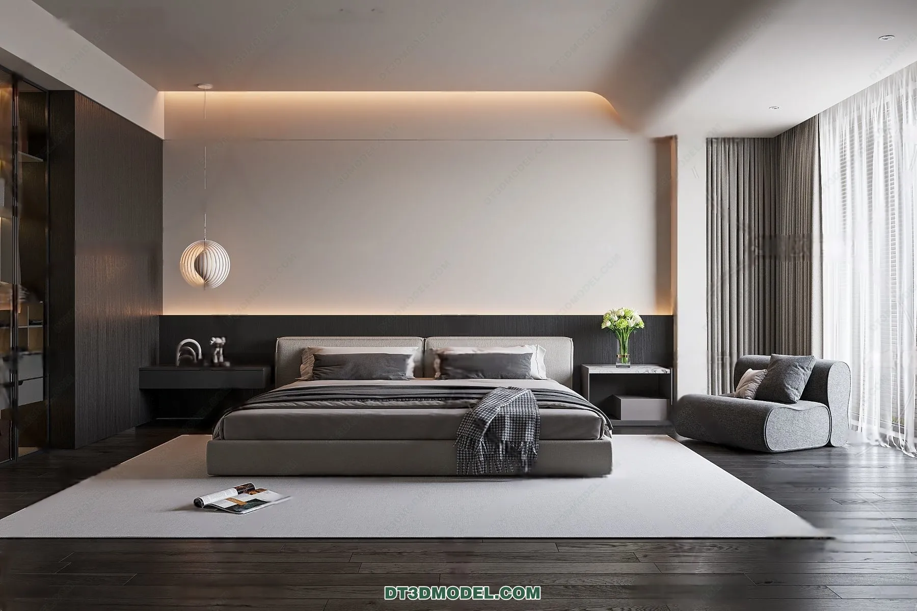 3D Scene of Gray Style Bedroom - 3D Model - 115