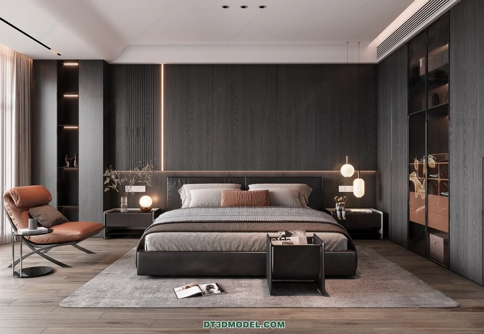 3D Scene of Gray Style Bedroom - 3D Model - 117