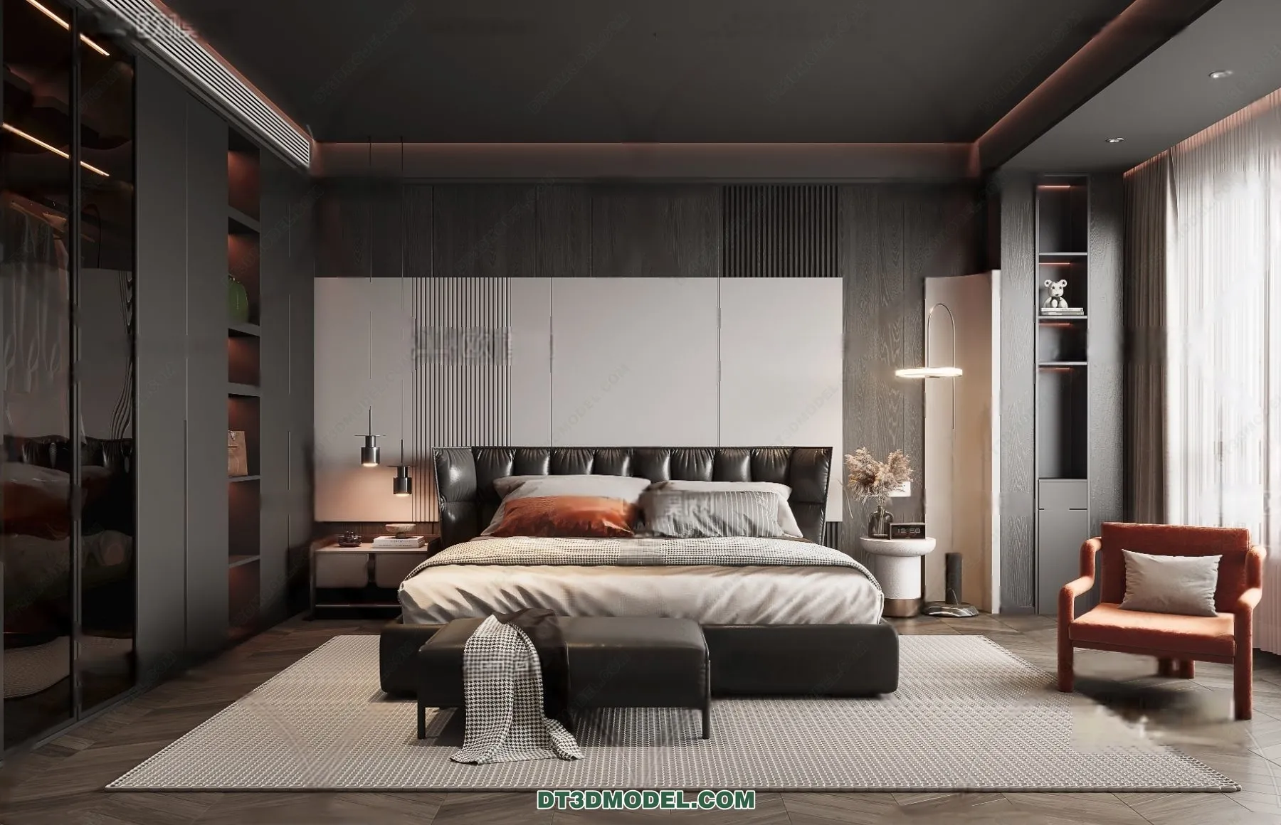 3D Scene of Gray Style Bedroom - 3D Model - 118