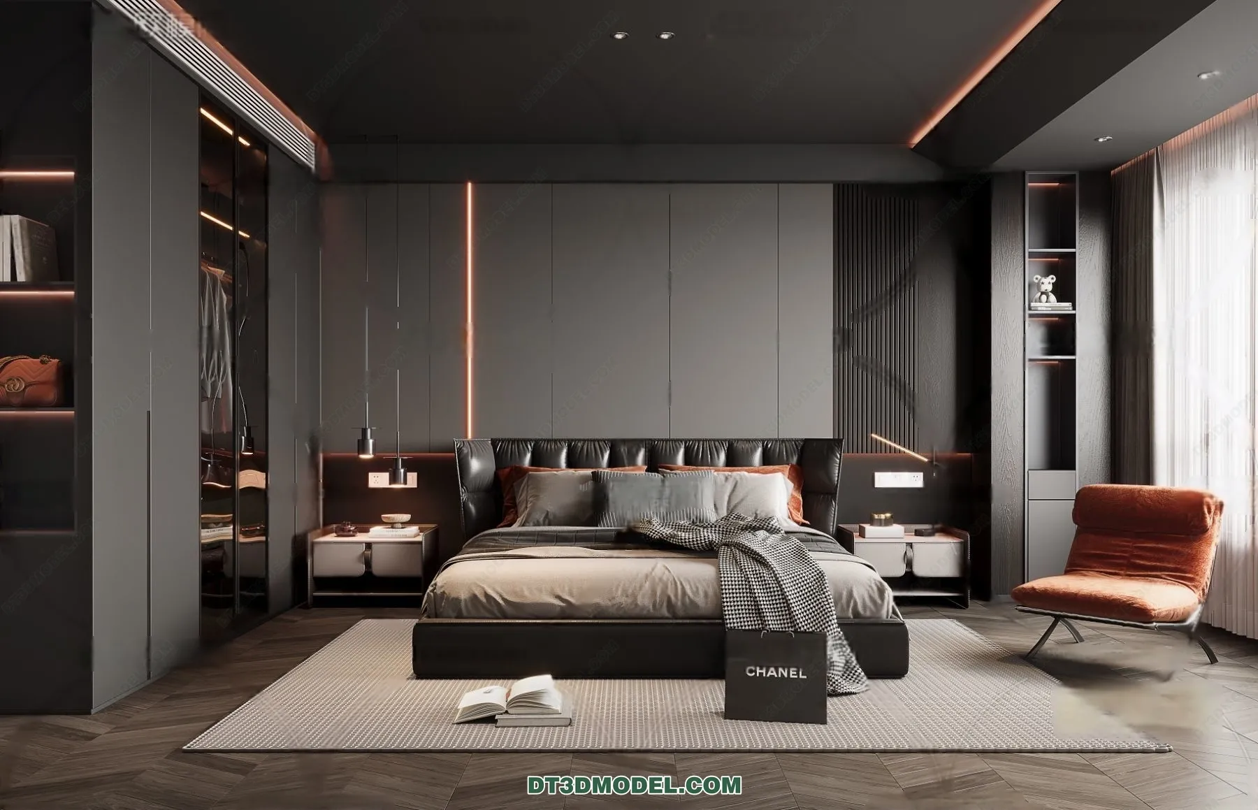 3D Scene of Gray Style Bedroom - 3D Model - 119