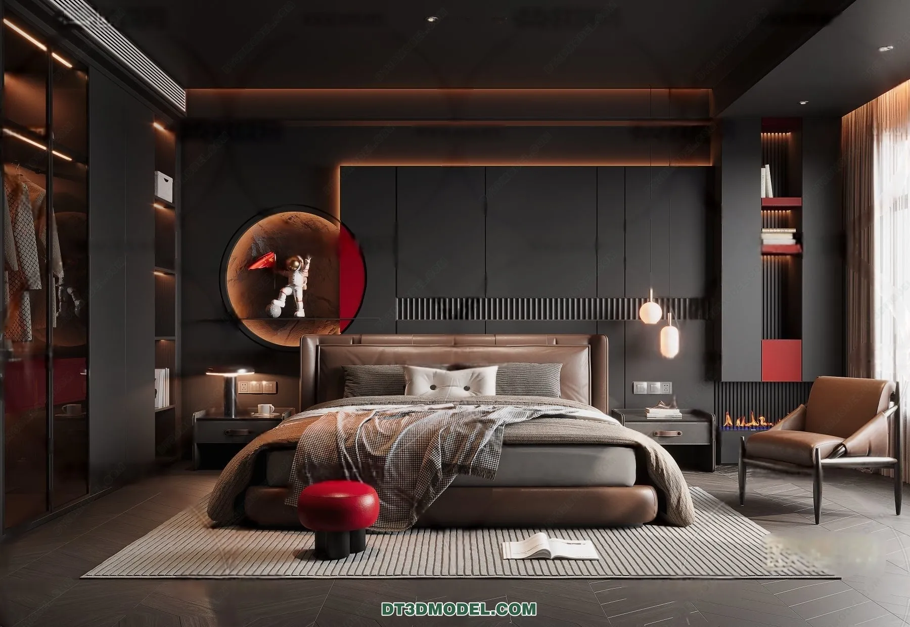 3D Scene of Gray Style Bedroom - 3D Model - 122