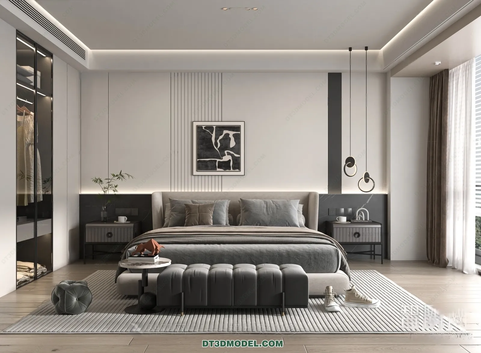 3D Scene of Gray Style Bedroom - 3D Model - 123