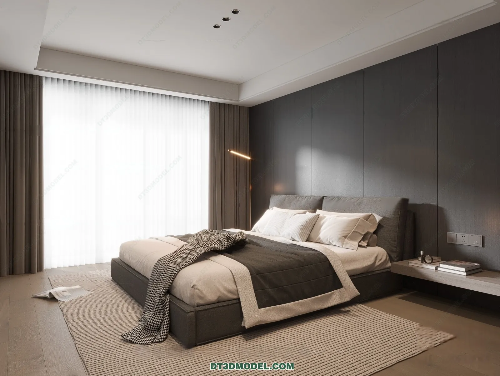 3D Scene of Gray Style Bedroom - 3D Model - 124