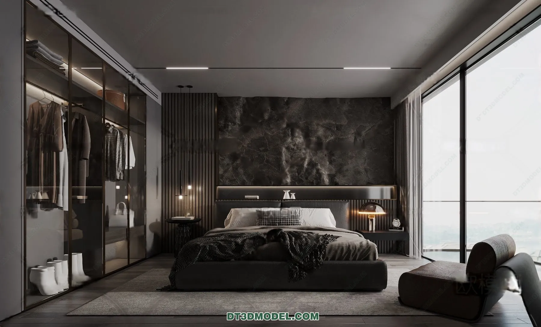 3D Scene of Gray Style Bedroom - 3D Model - 125