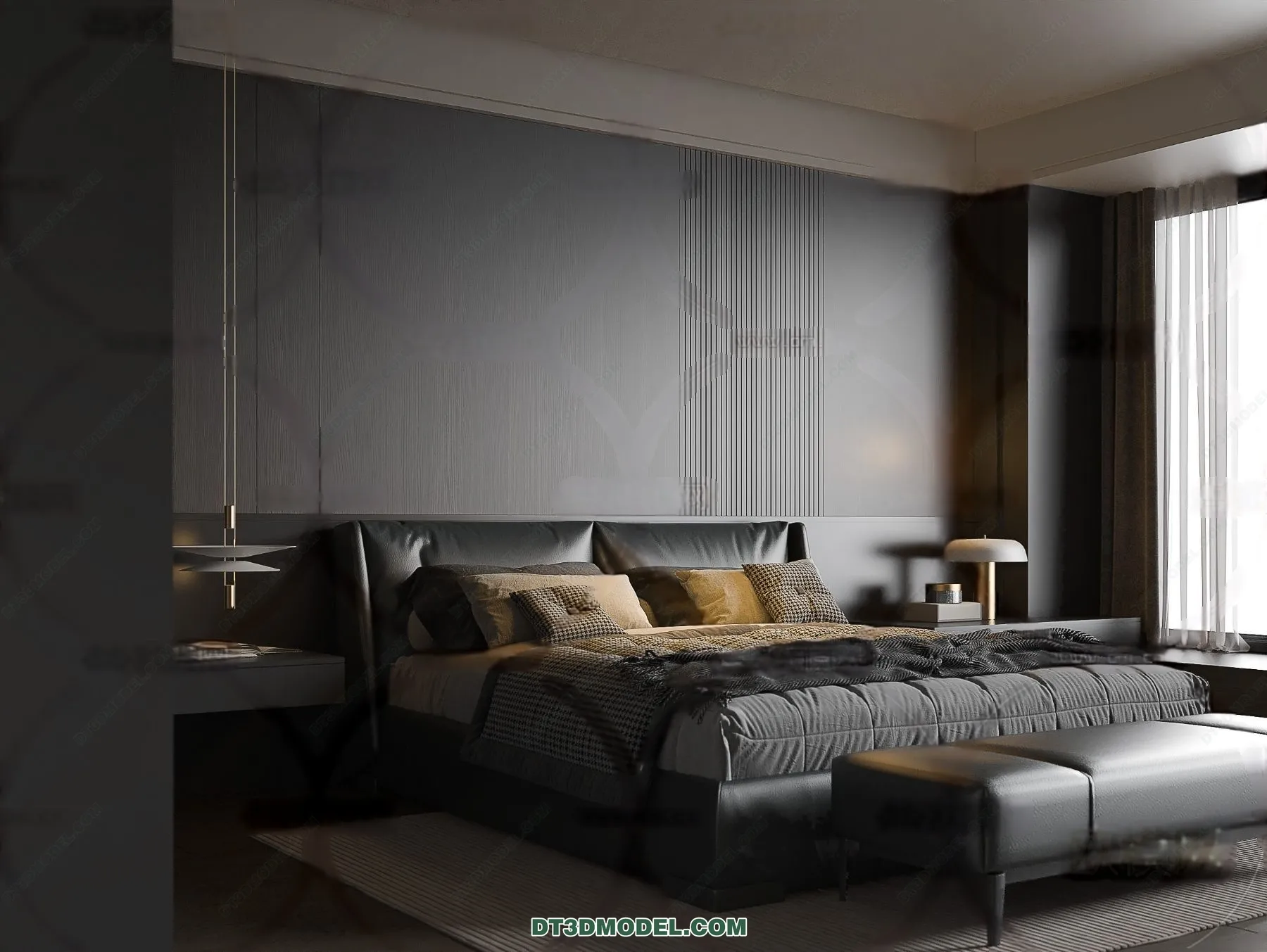 3D Scene of Gray Style Bedroom - 3D Model - 127