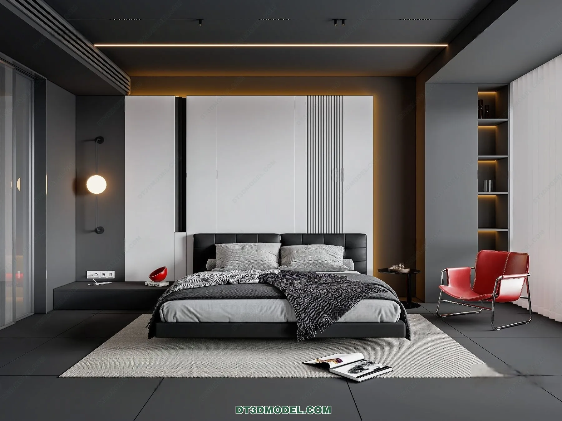 3D Scene of Gray Style Bedroom - 3D Model - 129