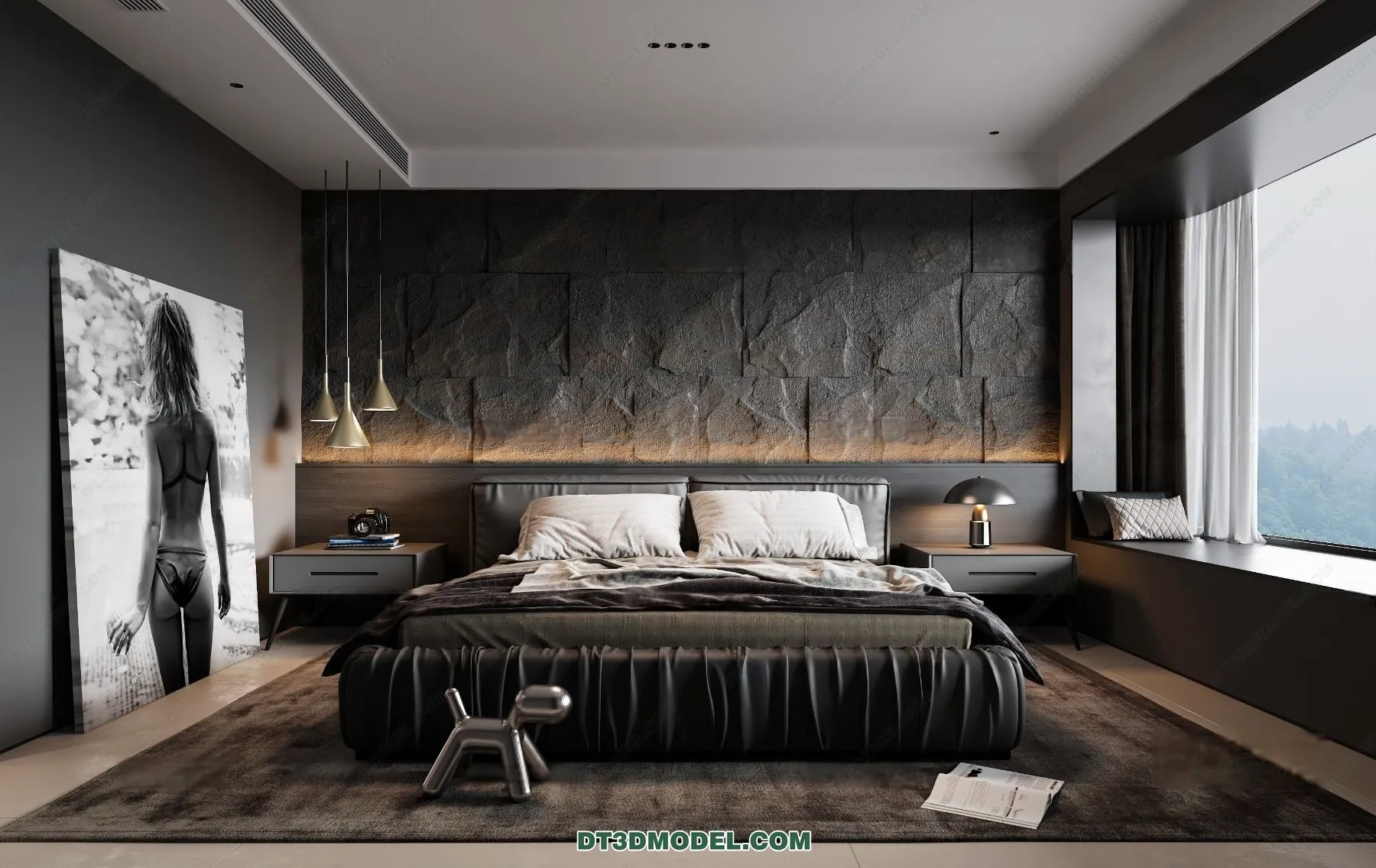 3D Scene of Gray Style Bedroom - 3D Model - 130