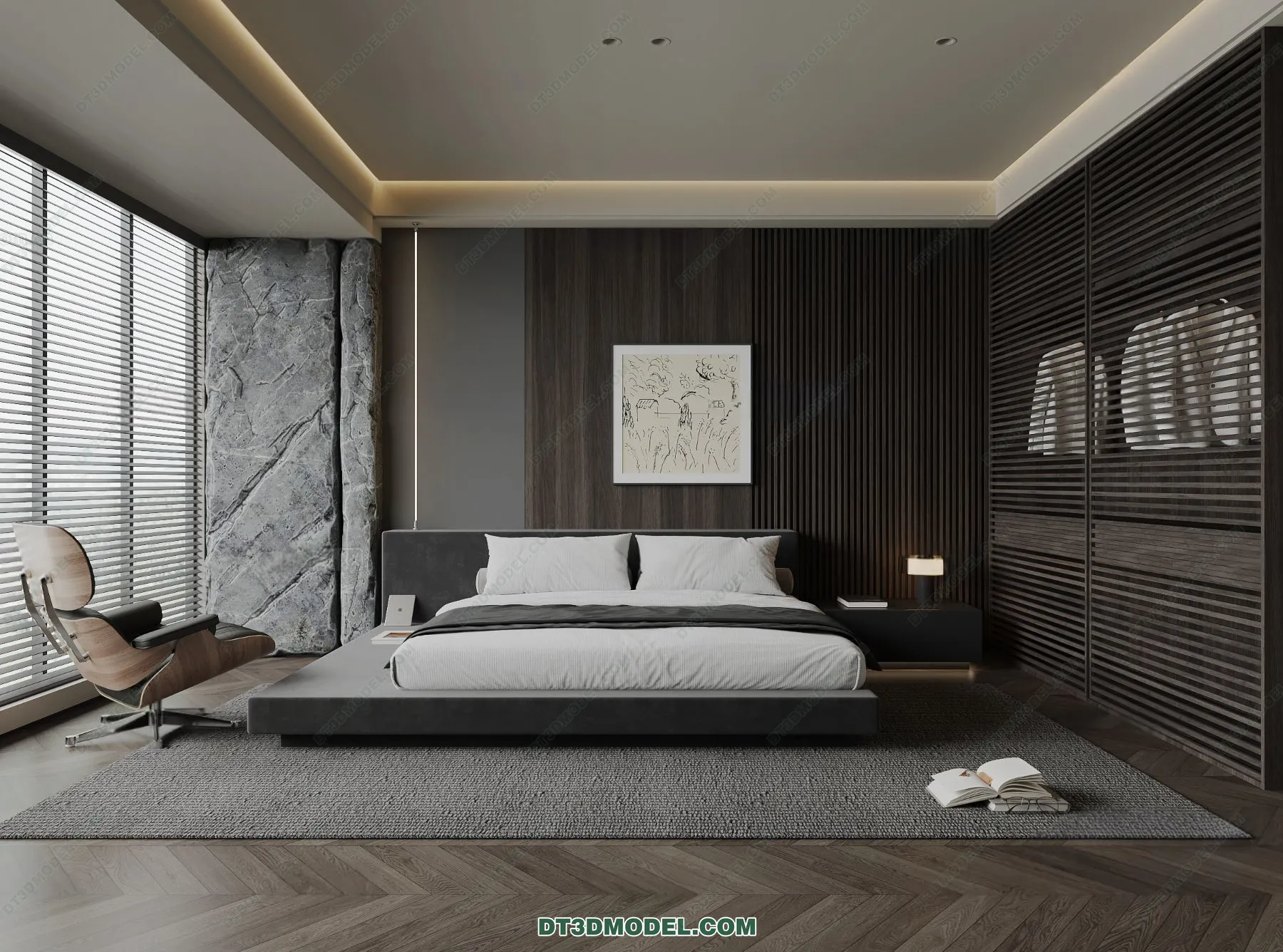 3D Scene of Gray Style Bedroom - 3D Model - 133