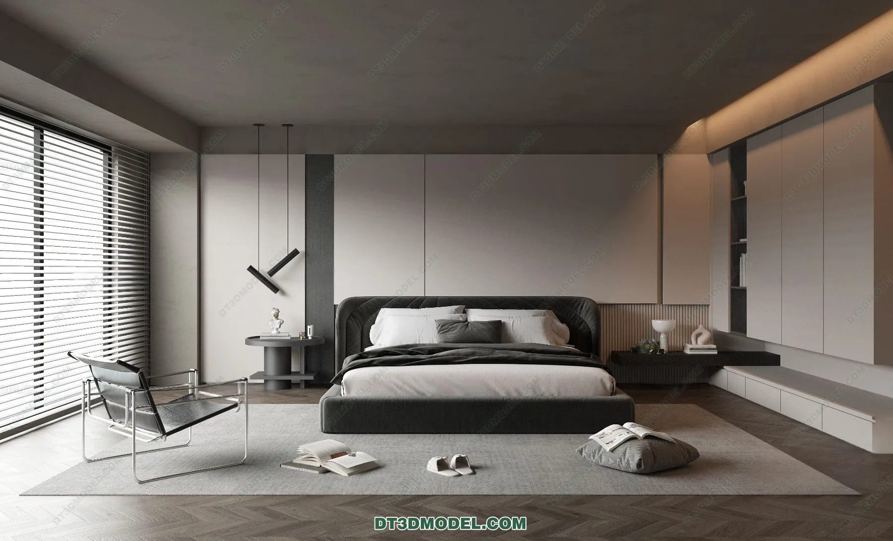 3D Scene of Gray Style Bedroom - 3D Model - 134