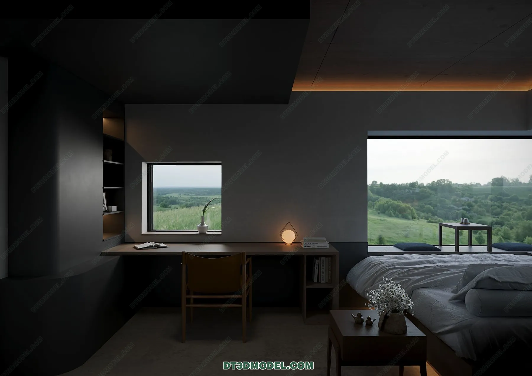 3D Scene of Gray Style Bedroom - 3D Model - 135