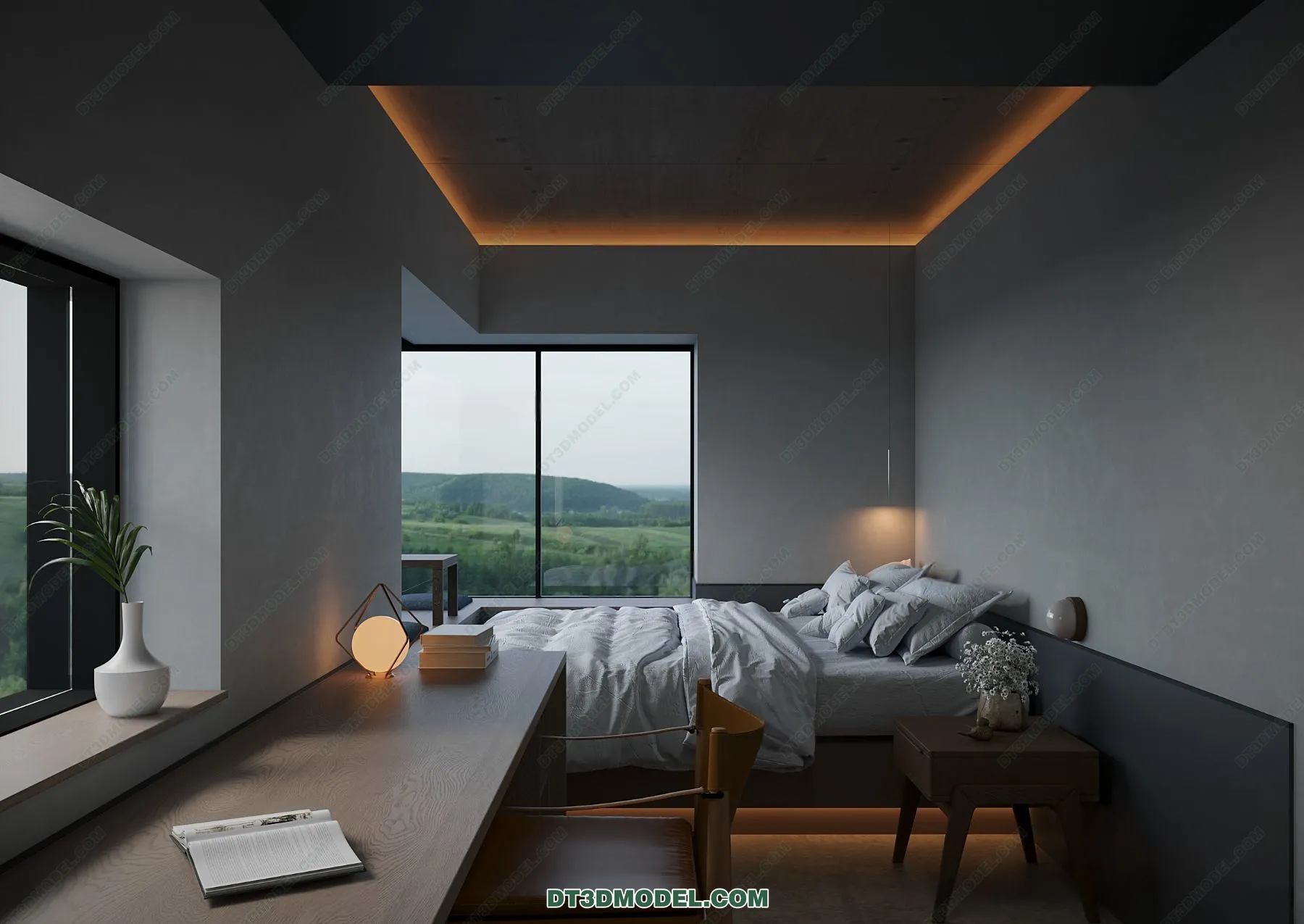 3D Scene of Gray Style Bedroom - 3D Model - 136