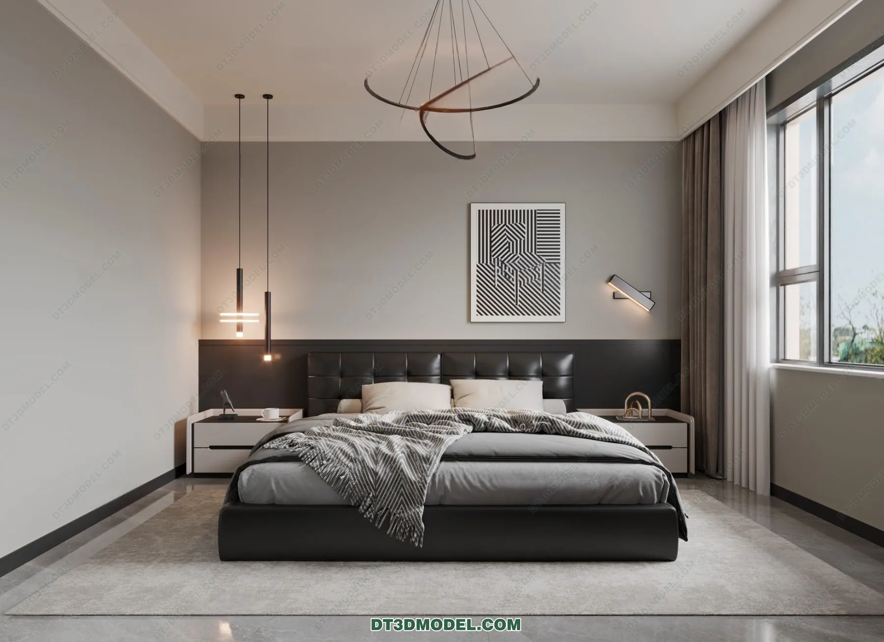 3D Scene of Gray Style Bedroom - 3D Model - 138
