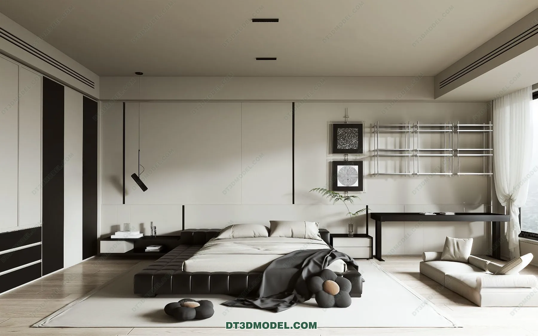 3D Scene of Gray Style Bedroom - 3D Model - 139