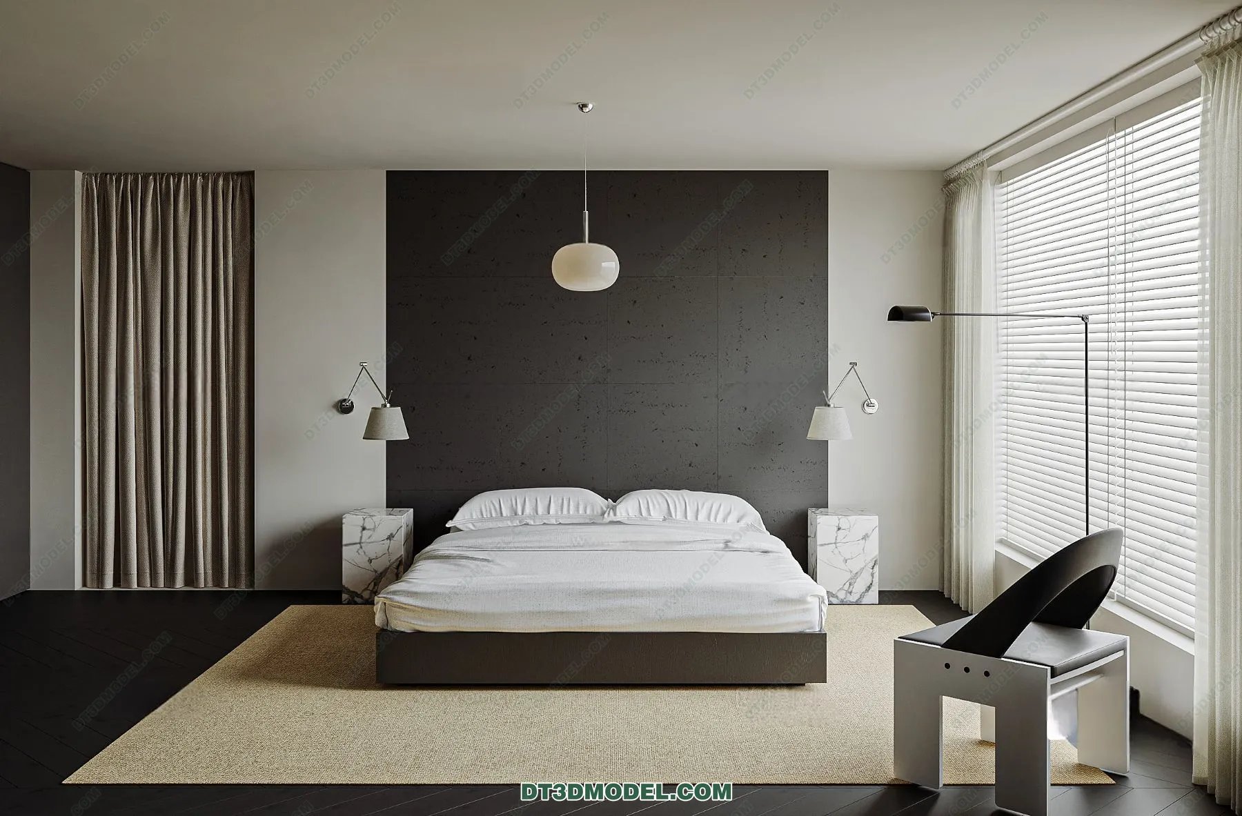 3D Scene of Gray Style Bedroom - 3D Model - 140