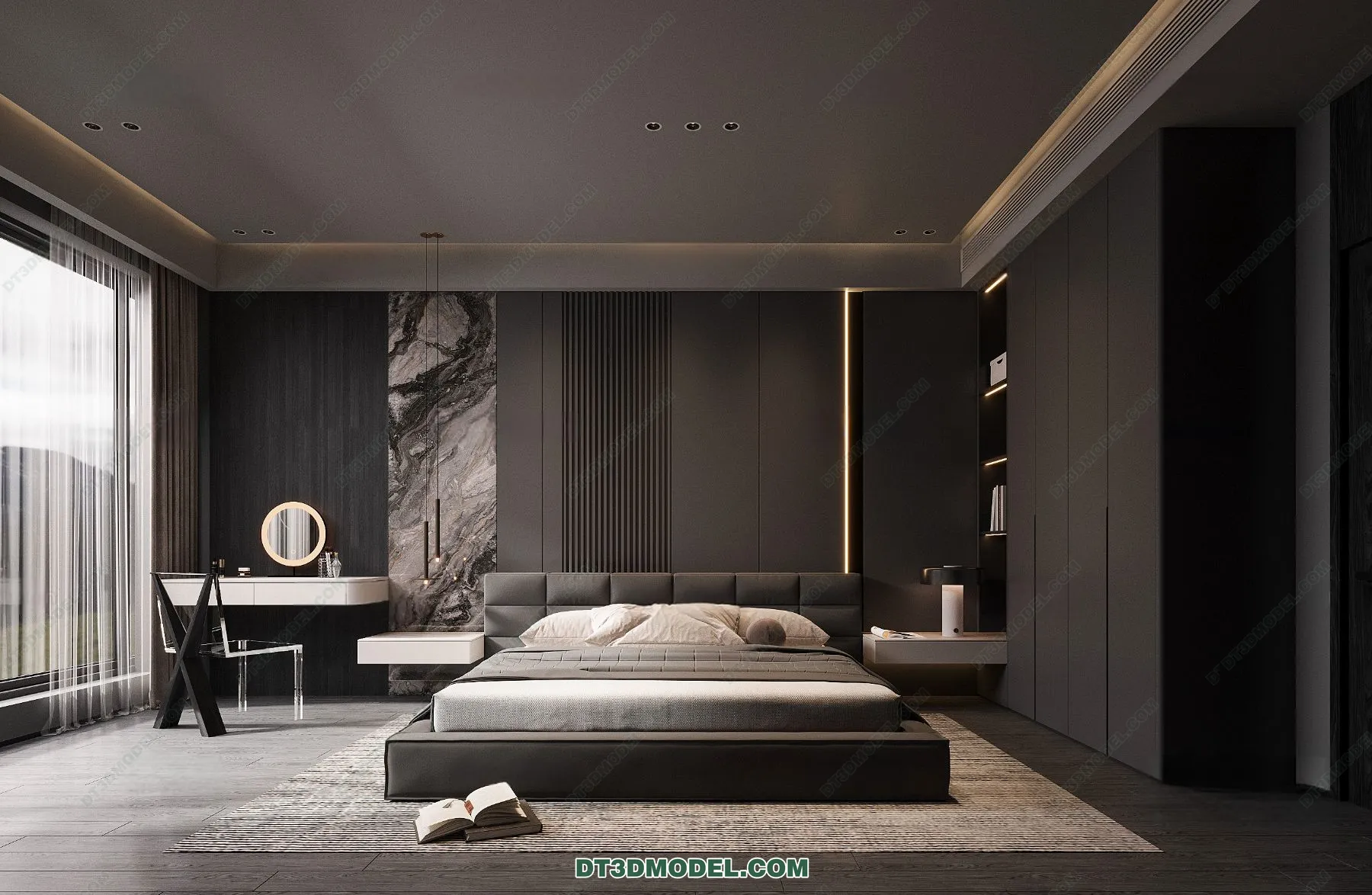 3D Scene of Gray Style Bedroom - 3D Model - 143