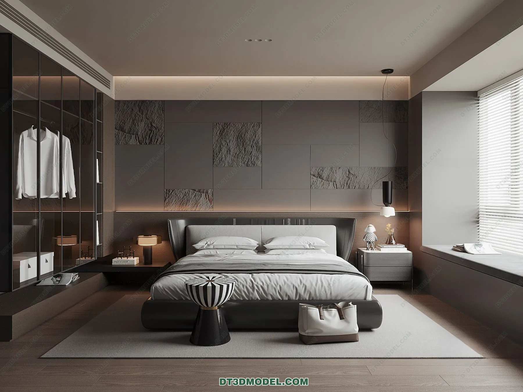 3D Scene of Gray Style Bedroom - 3D Model - 145