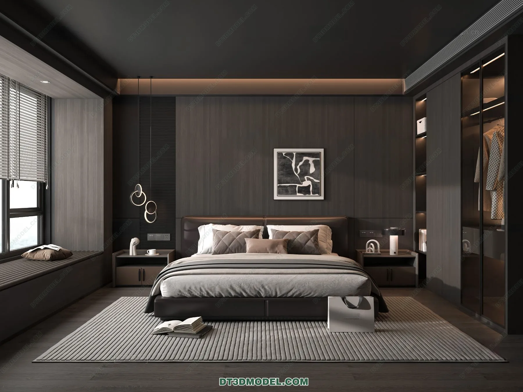 3D Scene of Gray Style Bedroom - 3D Model - 148