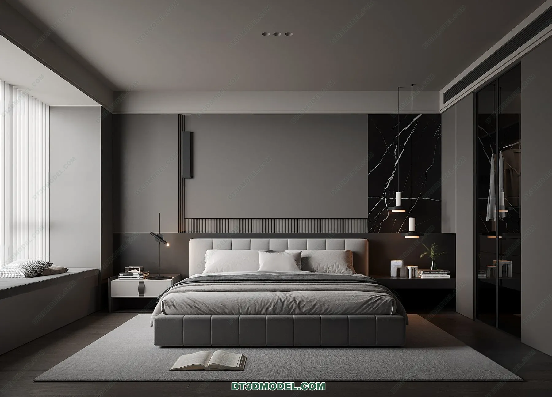 3D Scene of Gray Style Bedroom - 3D Model - 160