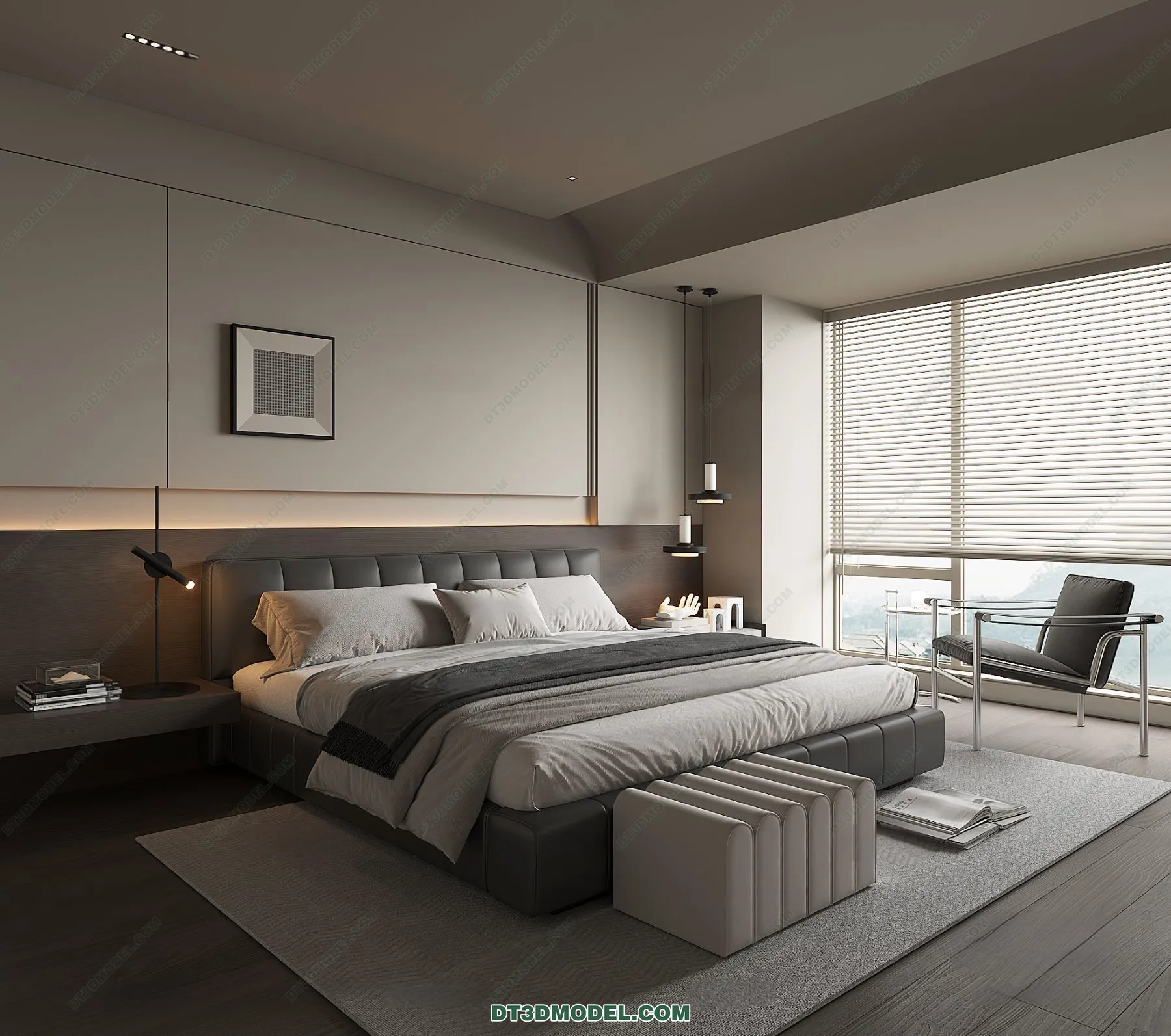 3D Scene of Gray Style Bedroom - 3D Model - 166
