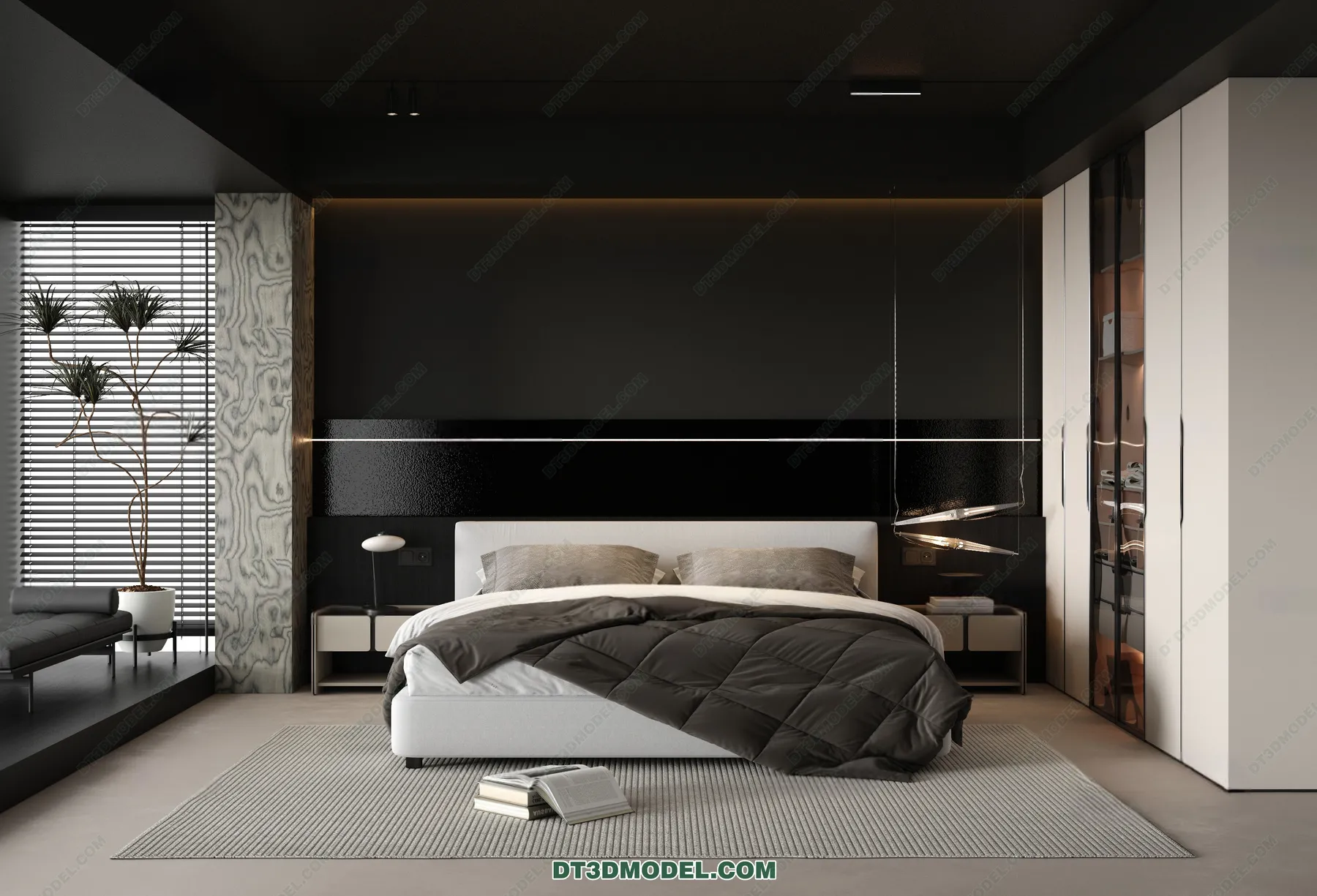 3D Scene of Gray Style Bedroom - 3D Model - 171