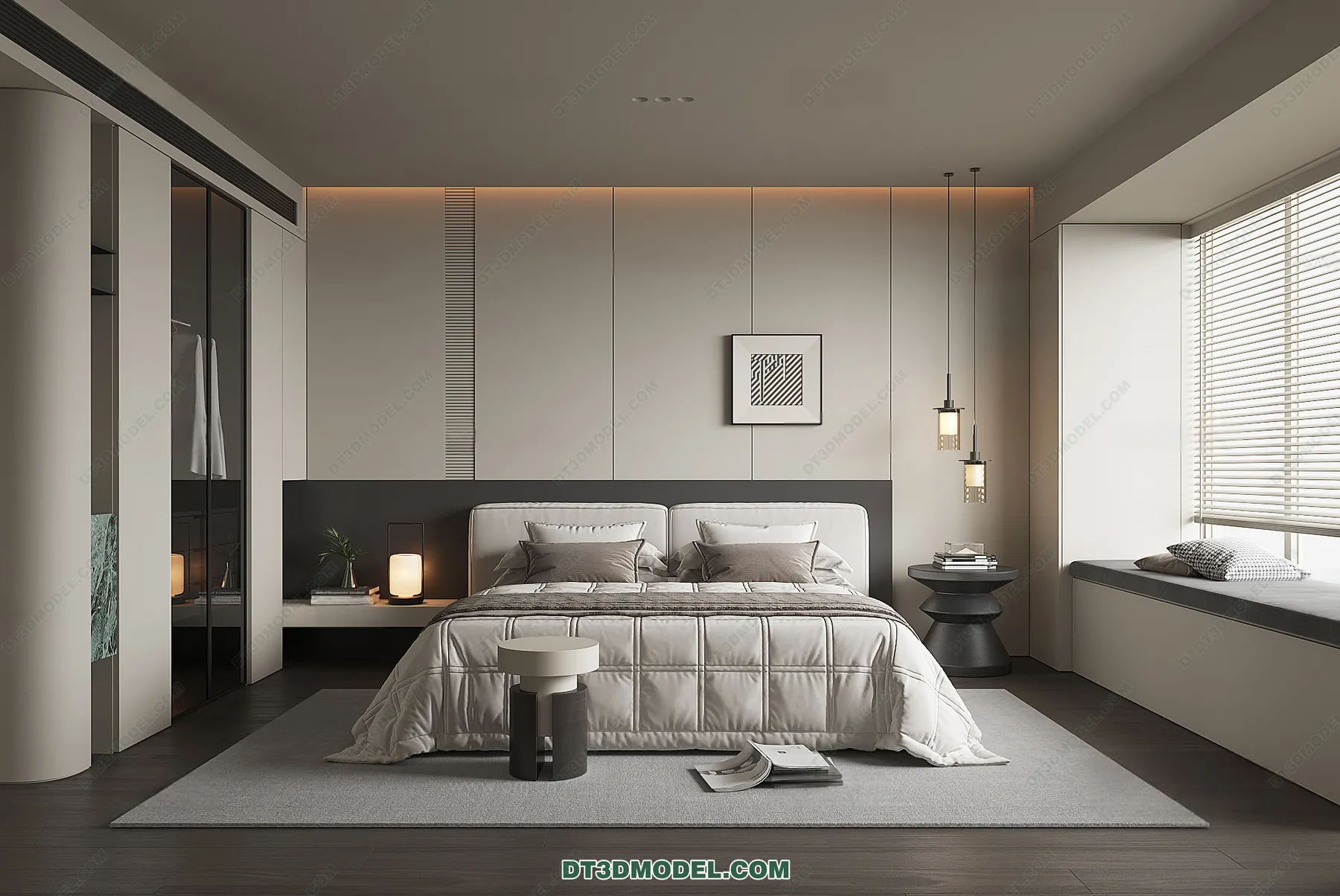 3D Scene of Gray Style Bedroom - 3D Model - 173