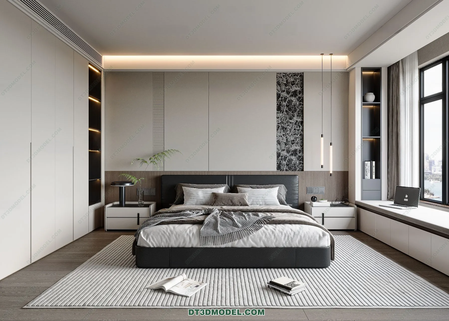 3D Scene of Gray Style Bedroom - 3D Model - 177