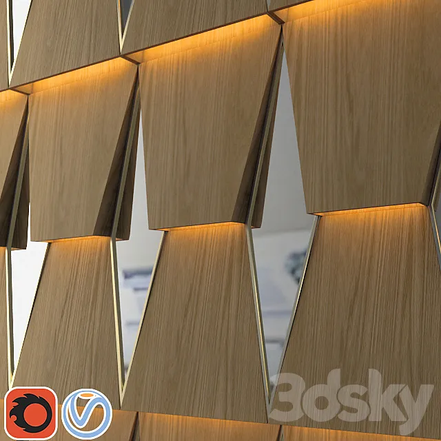 3d wooden wall panel with mirror 3DModel