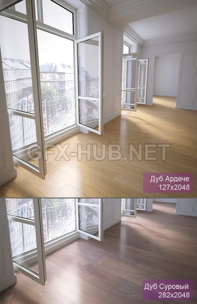 2 types of parquet Oak Ardeche, Oak Severe (max 2011, obj) – 6