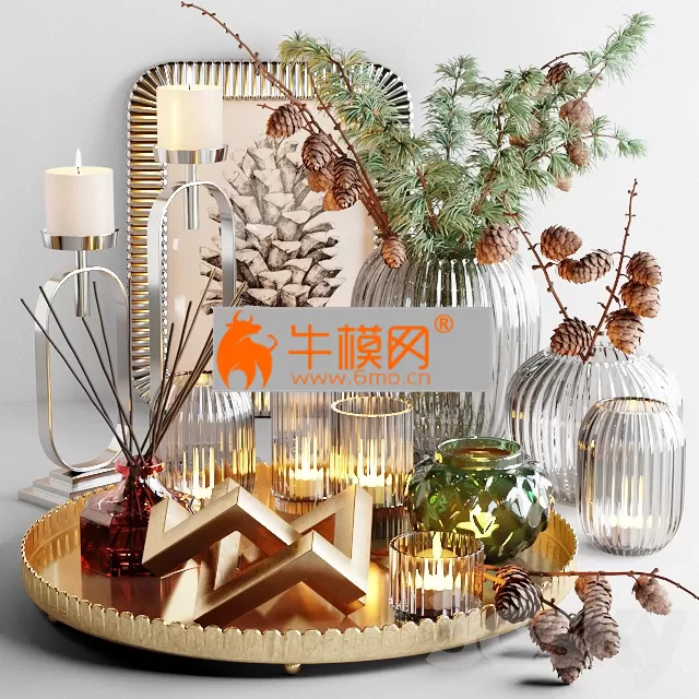 Decorative set with larch branch and candles – 4749