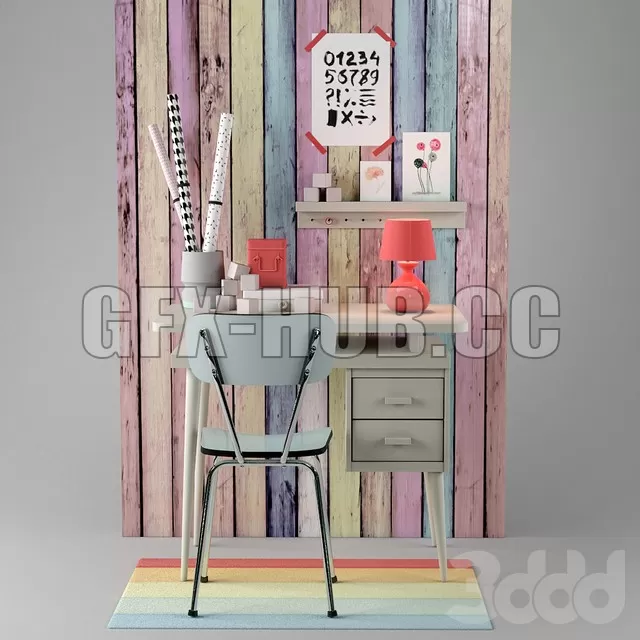 Set of tablechairlamp and other objects – 224847