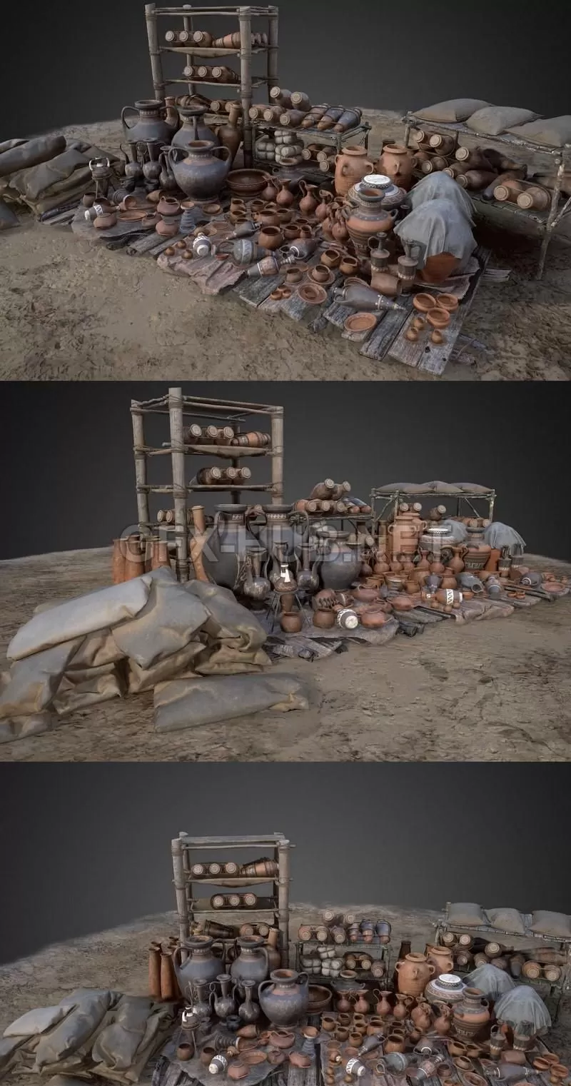 PBR Game 3D Model – Assassins Creed Odyssey Fan Art – Market – Props
