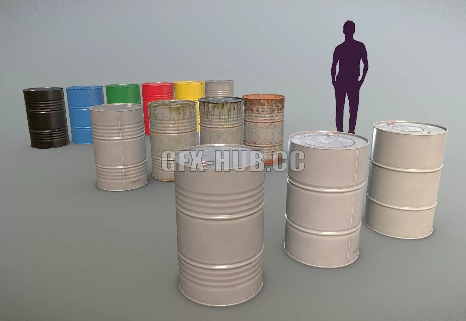 PBR Game 3D Model – Cargo Iron Barrels 200L Colors