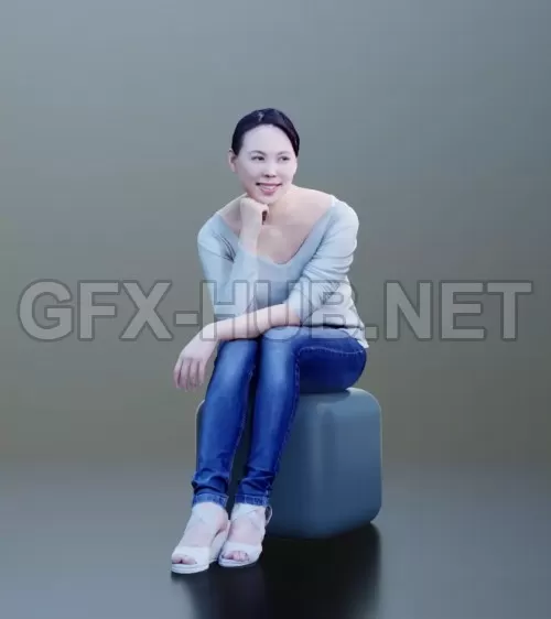 PBR Game 3D Model – Casual Woman Sitting & Laughing Scanned