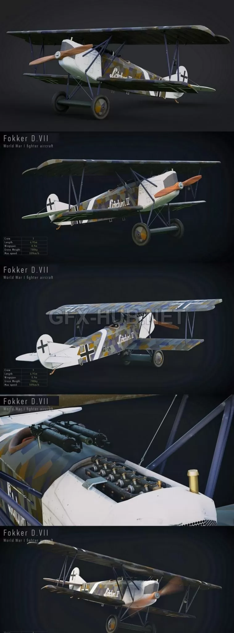 PBR Game 3D Model – Fokker DVII