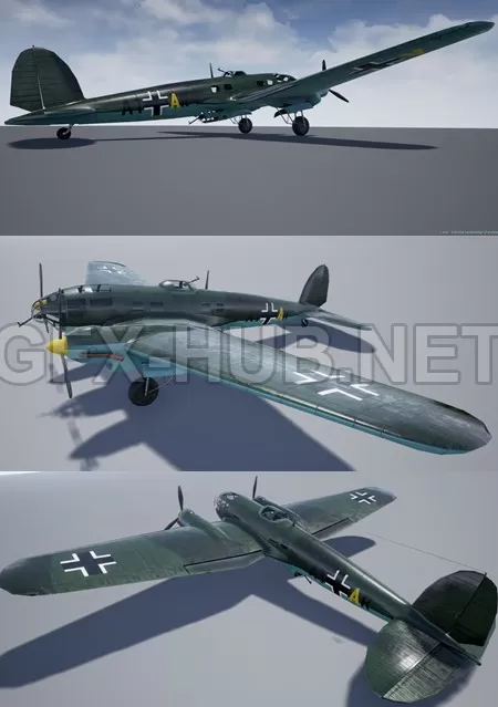 PBR Game 3D Model – Heinkel 111 VR AR low-poly