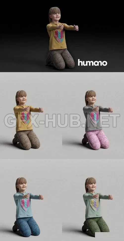 PBR Game 3D Model – Humano Kneeling girl with outstretched arms 0510