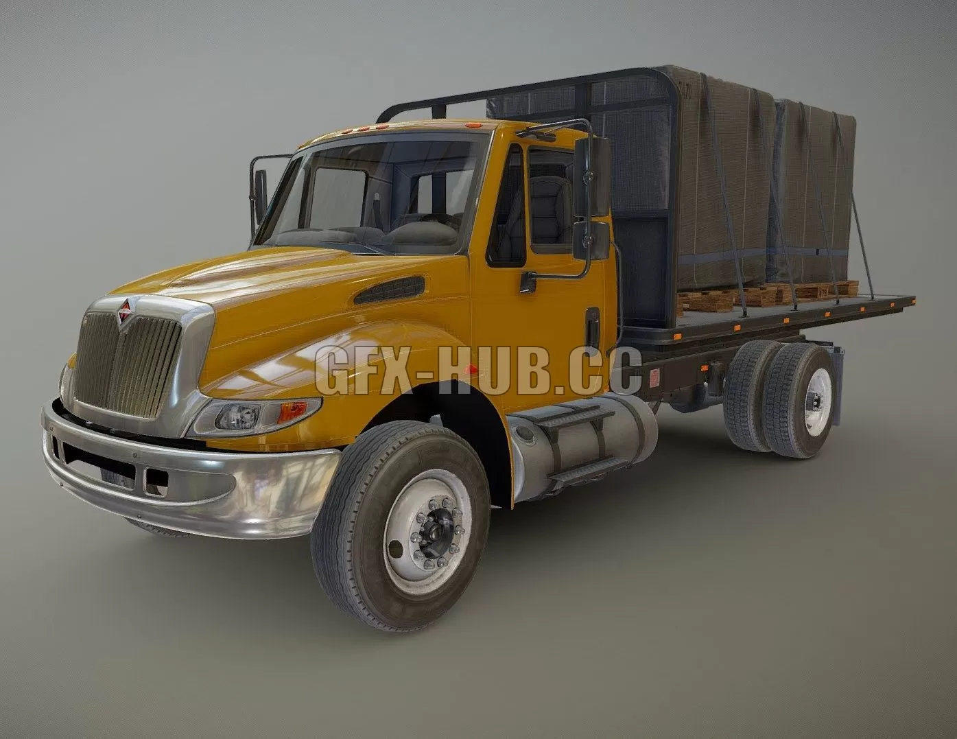 PBR Game 3D Model – International Durastar flatbed truck