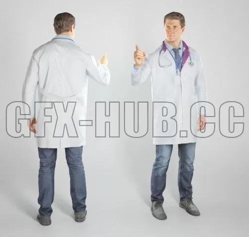 PBR Game 3D Model – Male doctor pointing at something 279