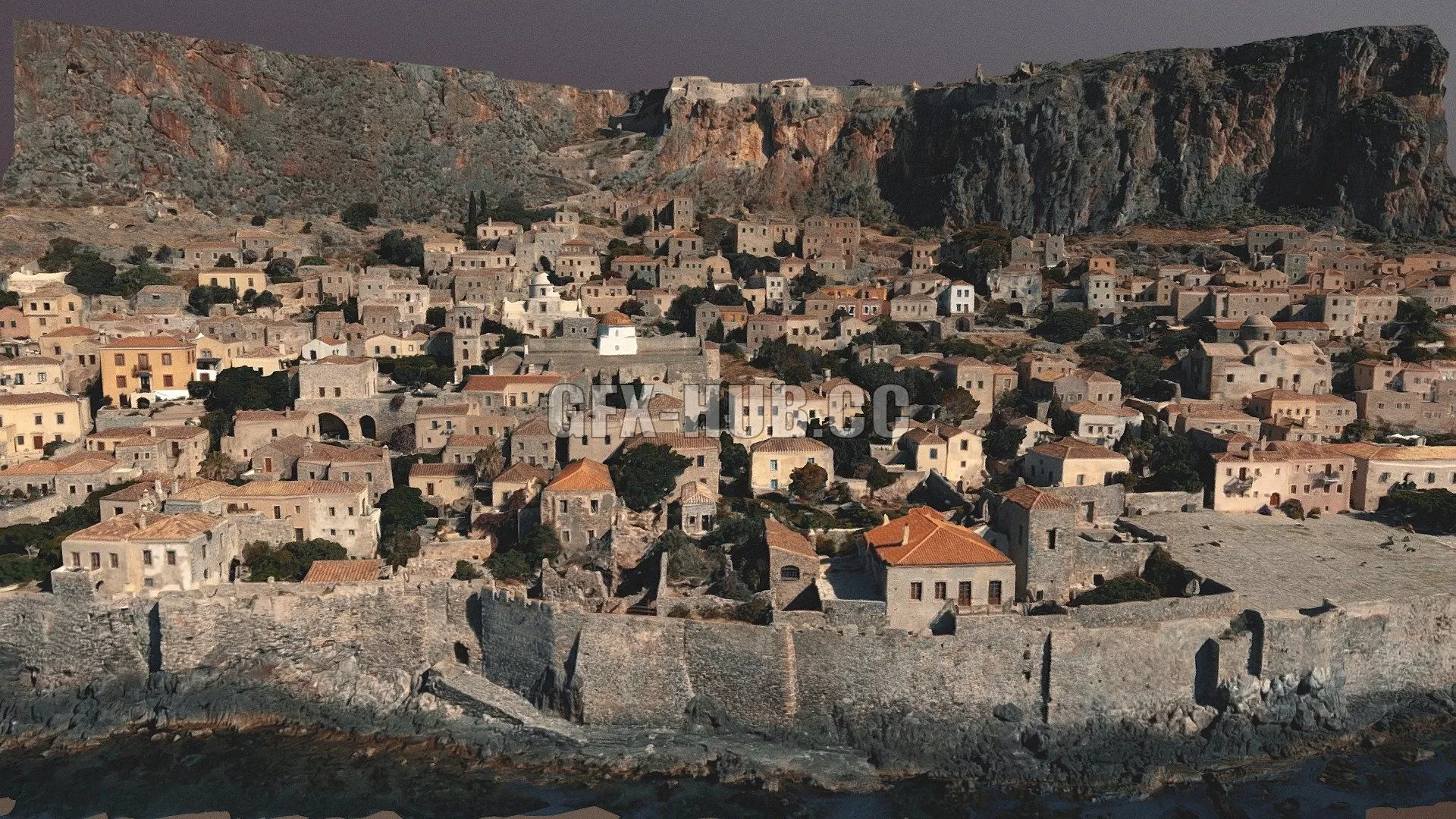PBR Game 3D Model – Monemvasia town scene