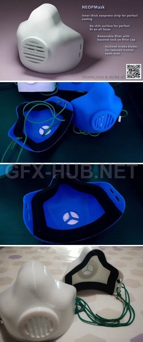 PBR Game 3D Model – NEOPMask – 3D Printable mask with exchangeable filter – Base 3D print model