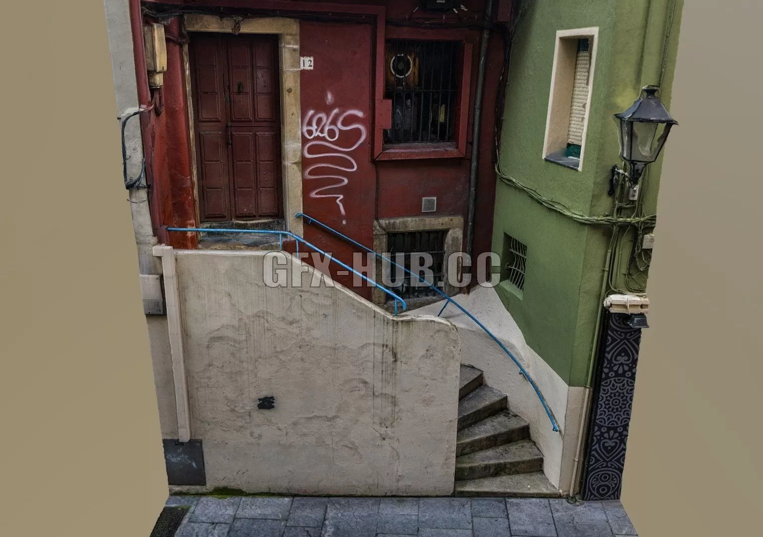 PBR Game 3D Model – Stair house entrance photogrammetry scan