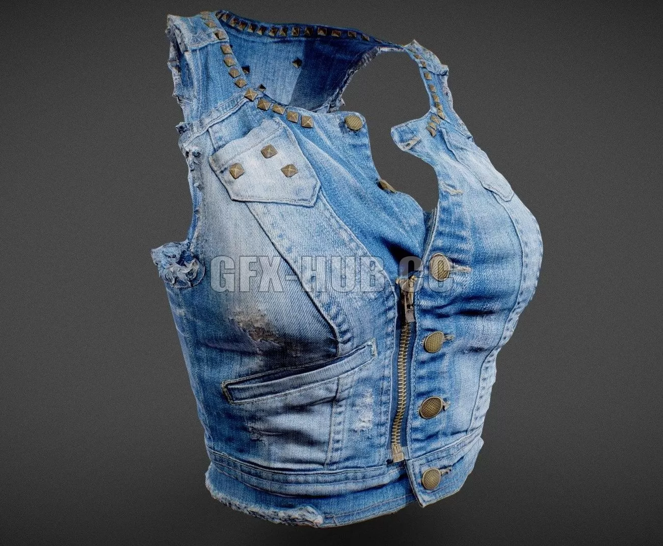 PBR Game 3D Model – Vintage Top Jeans Studs