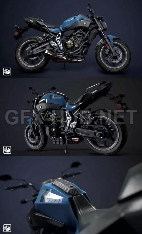 PBR Game 3D Model – Yamaha FZ-07