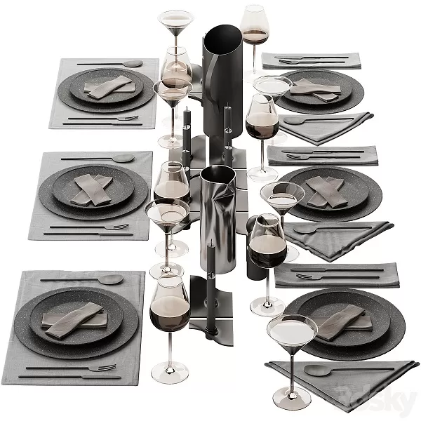 FURNITURE 3D MODELS – 063 Tableware Decor Set 01 Dark Matte 00